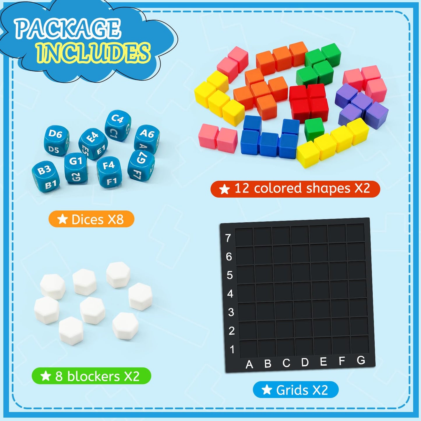 STEM Puzzle Game The Brain Square 2.0 with 10,000,000+ Solutions Pattern Matching Blocks Brain Teaser Toy Roll Dice & Race Your Opponent to Fill Grid for Kids 5+ Back to School Birthday Gift(Hard)