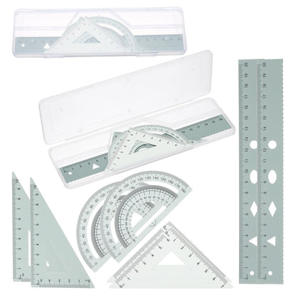 PATIKIL Geometry Set, 2 Pack 8 Inch Aluminum Ruler & 4 Triangles, Metal Protractor Ruler Math Drafting Measuring Tool for Home Office Math Drawing Engineering Art,Gradient Green