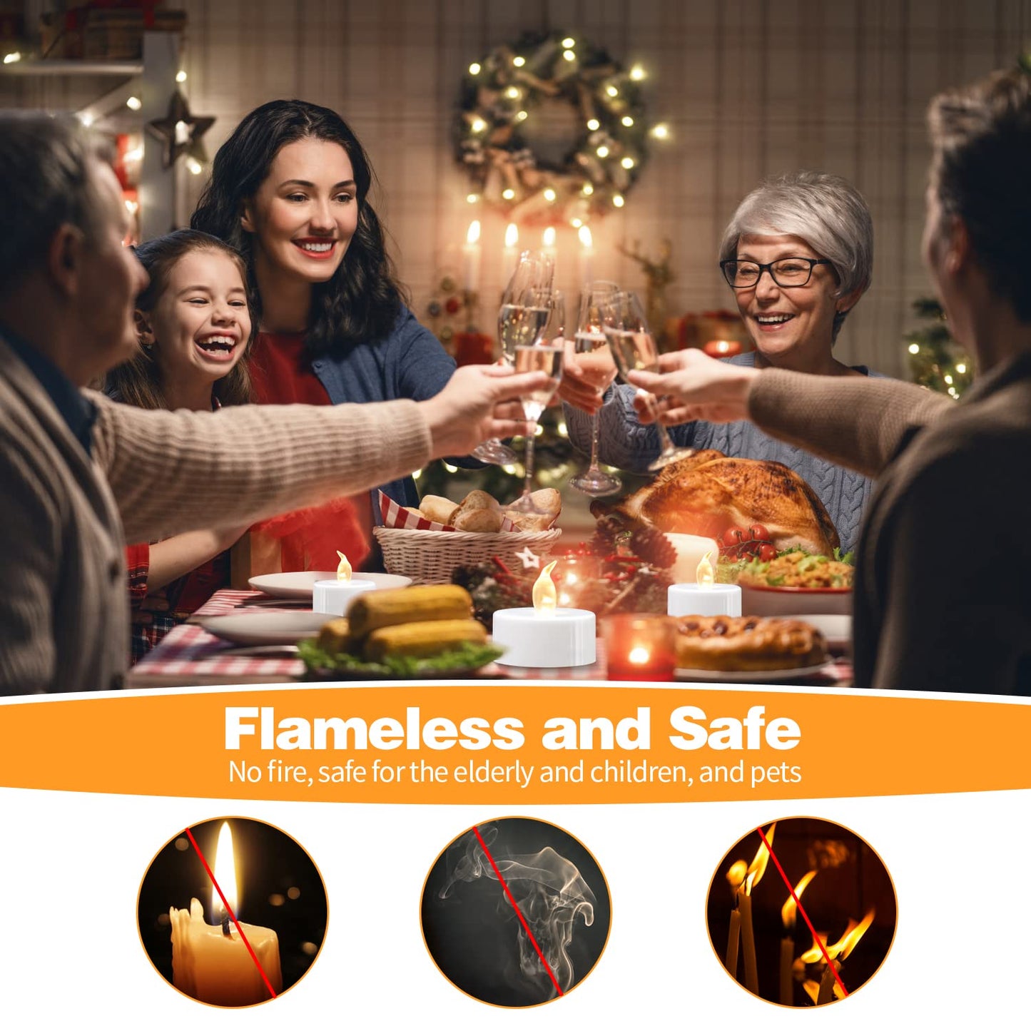 KOABY 100 Pack Warm White LED Tea Lights, Last 100H+, Flickering Flameless Battery Operated Tea Lights for Decor
