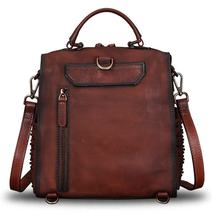 Genuine Leather Backpack for Women Convertible Satchel Rucksack Casual Crossbody Daypack Shoulder Bag Handbag Purse Medium