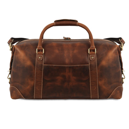 KomalC Leather Travel Duffle Bags for Men and Women Overnight Weekend Bag, Sports Gym Duffel (Dark Tan)