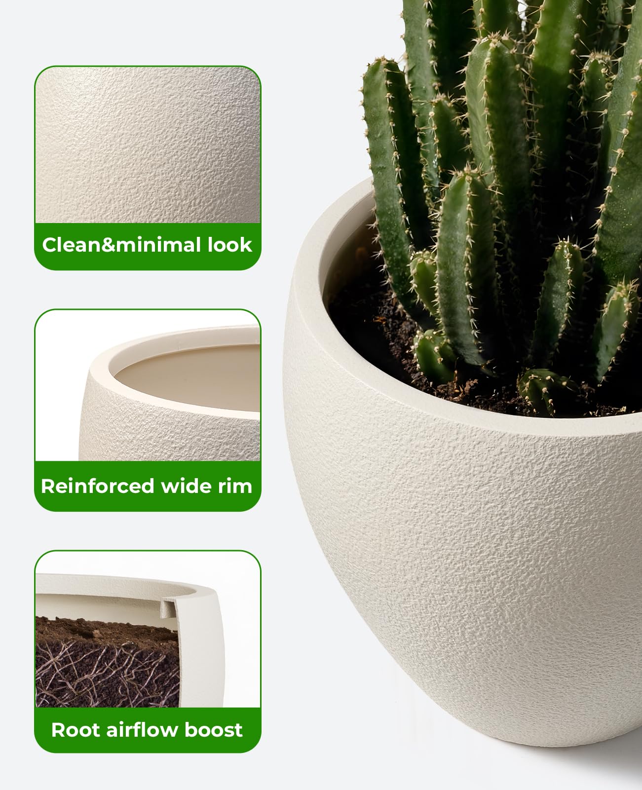 homenote Flower Pots 14.5/12/9.6 Inch,Large Plant Pots Indoor with Drainage,Plastic Pots for Plants,Garden Pots for Outdoor,Large Planters for Indoor Plants,Big Plastic Planter,Off-White(3 Pcs)