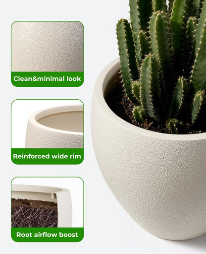 homenote Flower Pots 14.5/12/9.6 Inch,Large Plant Pots Indoor with Drainage,Plastic Pots for Plants,Garden Pots for Outdoor,Large Planters for Indoor Plants,Big Plastic Planter,Off-White(3 Pcs)