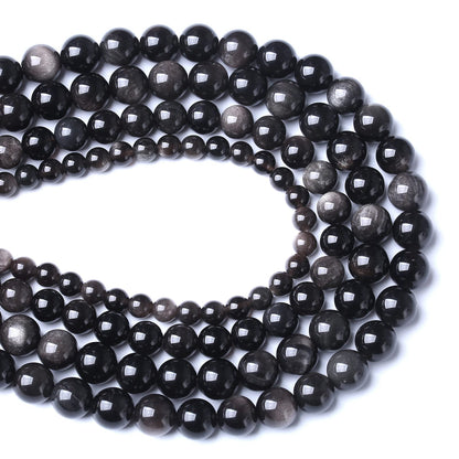 8MM 46PCS Natural Stone Silver Obsidian Loose Beads for Jewelry Making DIY Bracelet