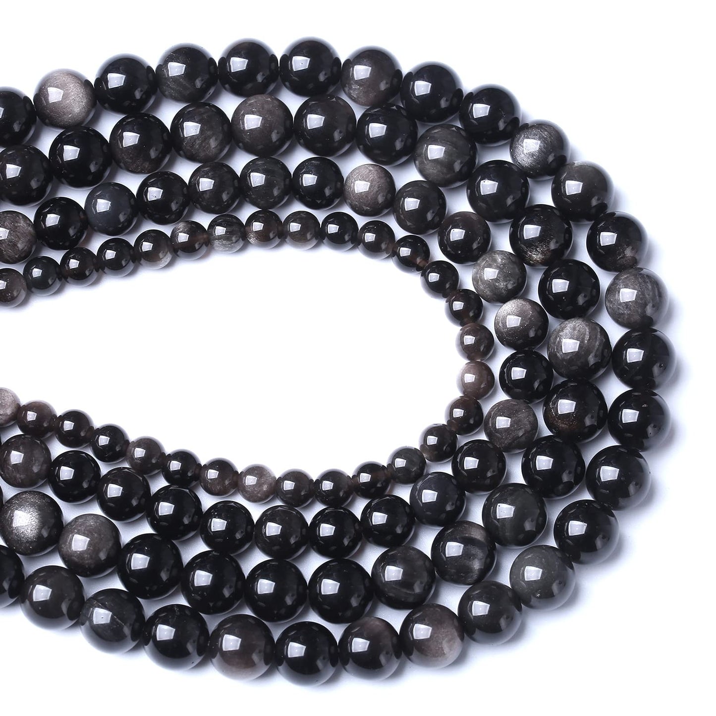 12MM 32PCS Natural Stone Silver Obsidian Loose Beads for Jewelry Making DIY Bracelet