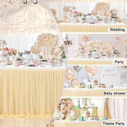 6ft Champagne Table Skirt for Rectangle Tables or Round Tables Champagne Tutu Tulle Table Skirt Cloth for Wedding Baby Shower Birthday Party Dessert Buffet Banquet Decorations