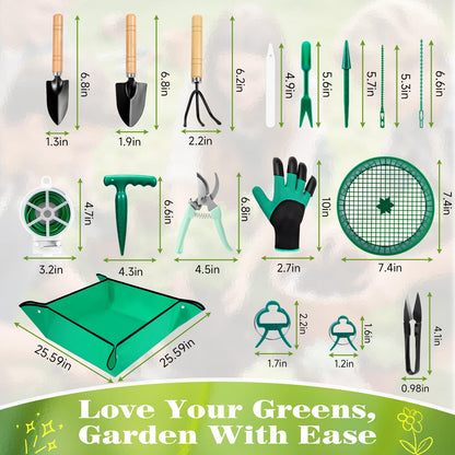 Gardening Tool Set, 18PCS Indoor Plant Tools for Succulents, Bonsai & Herbs, Mini Garden Tools with Repotting Mat for Indoor Plants, Soil Scoop, Pruner, Gloves, Plant Ties & Labels