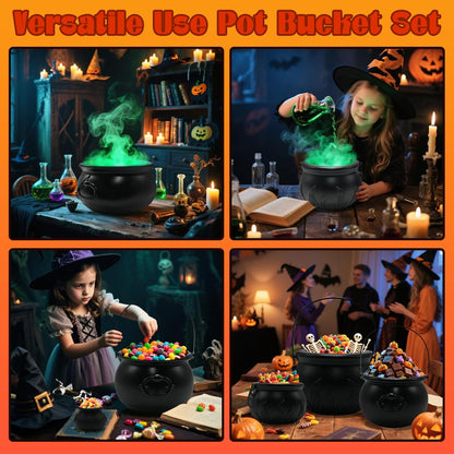 Witch Cauldron Halloween Decoration, 10 in 1 Package Large Black Plastic Candy Bowl Set, Cauldron Kettle Candy Holder Containers for Halloween Party Decor & Trick-or-Treat Bowl
