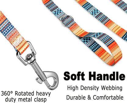 Mihqy Dog Collar and Leash Set with Bohemia Floral Tribal Geometric Patterns - Soft Ethnic Style Collar Adjustable for Small Medium Large Dogs(Bohemian Orange Set,L)