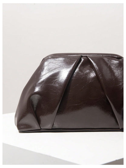 QWINEE Women's Ruched Clutch Purses PU Leather Kiss Lock Dumpling Bags Vintage Evening Handbags Coffee Brown One Size