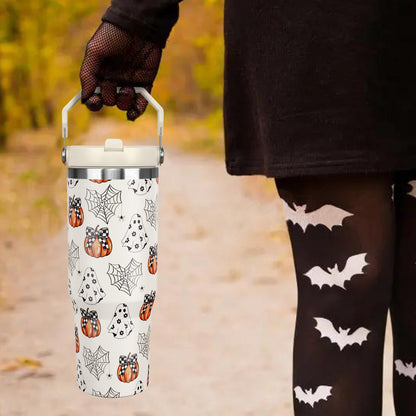 nmbnswo 30 oz Halloween Tumbler with Lid and Straw, Ghost Pumpkin Bow Tumbler Insulated Coffee Travel Mugs Cup Water Bottle Cute Halloween Gifts for Women Girls