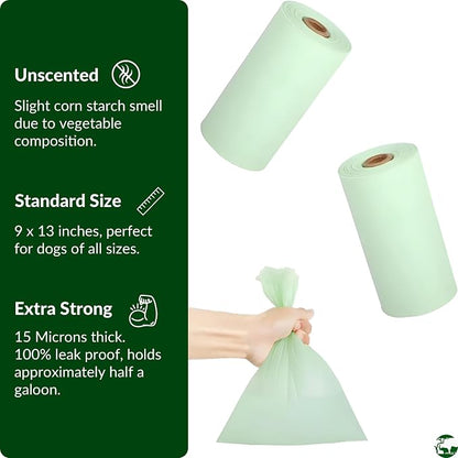 100% Compostable & Biodegradable Dog Poop Bags Leak-Proof and Extra Thick Light Green Dog Bags Pet Waste Bags for Big and Small Dogs - Unscented - Planet4Life (Pack of 60)