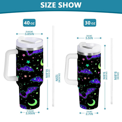 YETTASBIN Halloween Bat 40 oz Tumbler with Handle, Stainless Steel Vacuum Insulated Sports Water Bottle, Leak-proof Travel Coffee Mug Cup with Lid and Straw for Water, Iced Tea or Coffee