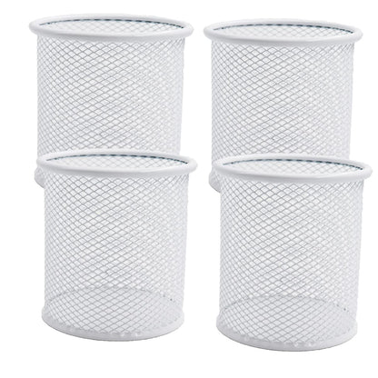 SNOW COOLER Pen Holder Mesh Pencil Holder Metal Pen Holder Cup Pencil Cup Holder for Desk Office Pen Organizer White, 4 Pack