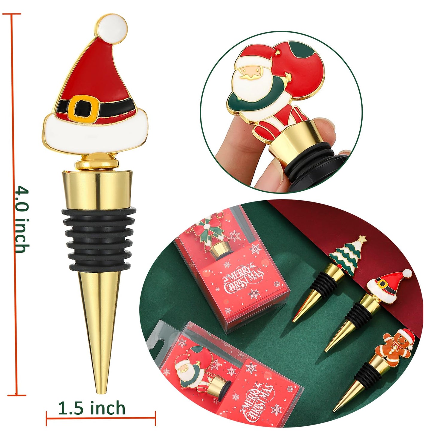 5 pcs Christmas Wine Stopper Christmas Wine Bottle Stoppers for Xmas Decor Winter Decor-Wine and Beverage Bottle Stopper for Christmas,Christmas Decoration Wine Stopper (Red and Green)