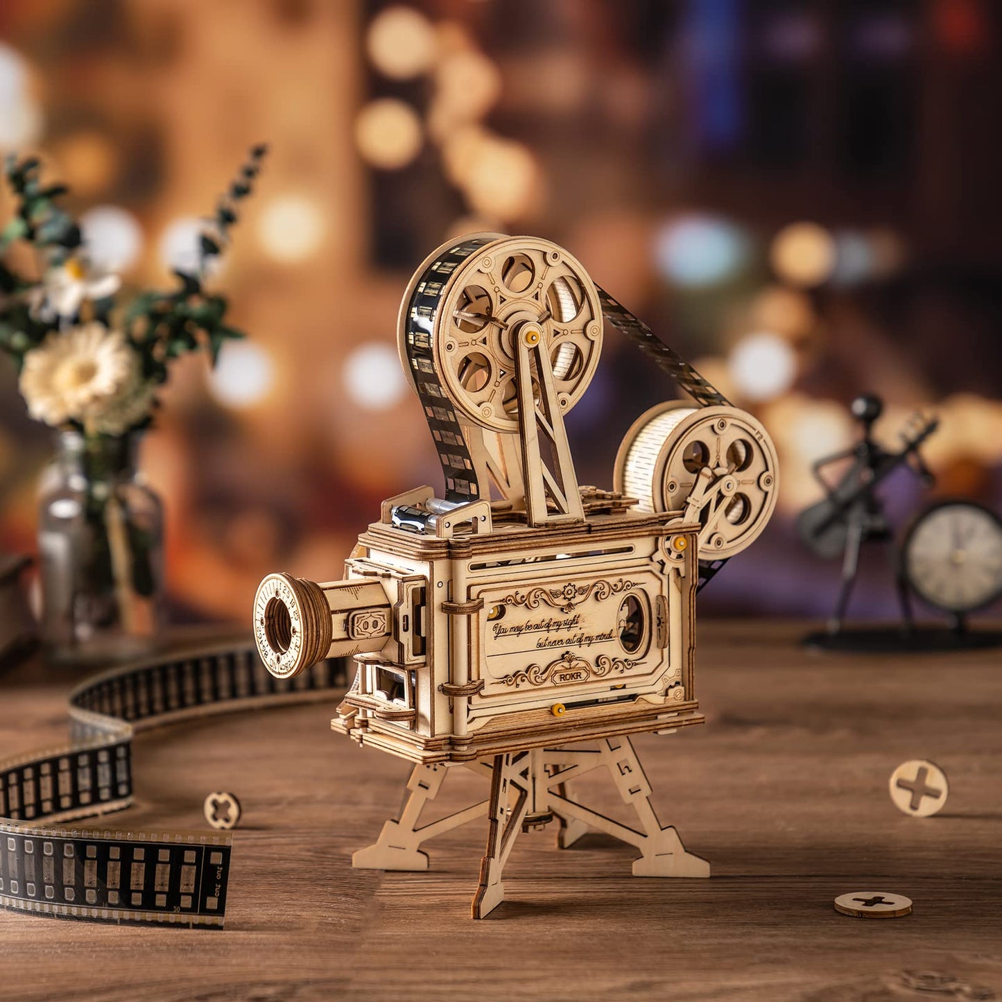 Rowood 3D Puzzle for Adults, DIY Wooden Model Kit for Adults to Build, Handheld Film Mechanical Gear Building Set, Birthday Vitascope Projector