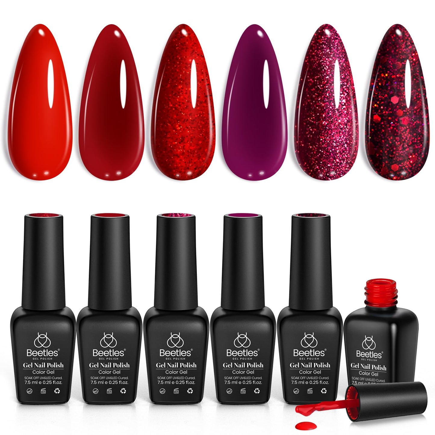 Beetles Cat Eye Gel Nail Polish Set, 6 Summer Colors Pastel Shimmer Glitter Gel Polish Kit Soak Off LED UV Curing Requires Pink Red Blue Orange Green Purple Velvet Gel with Magnet Gift for Women