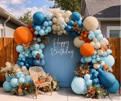 Blue Orange White Balloon Arch Double Stuffed Balloon Kit for Fall Birthday
