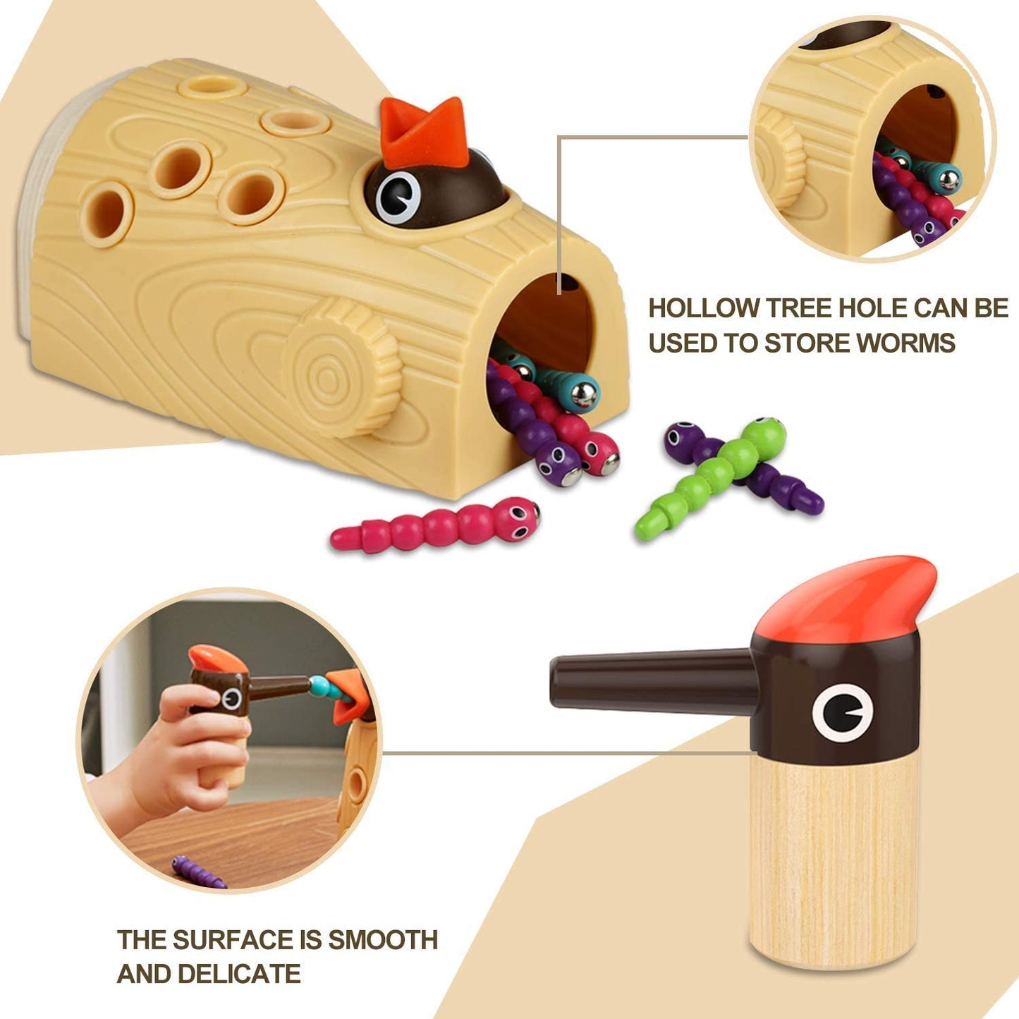 TOP BRIGHT Montessori Toys for 2 Year Old Girl Boy, Fine Motor Skills Toddler Sensory Toys Age 2-4, Woodpecker Worm Toy Magnetic Bird Feeding Game