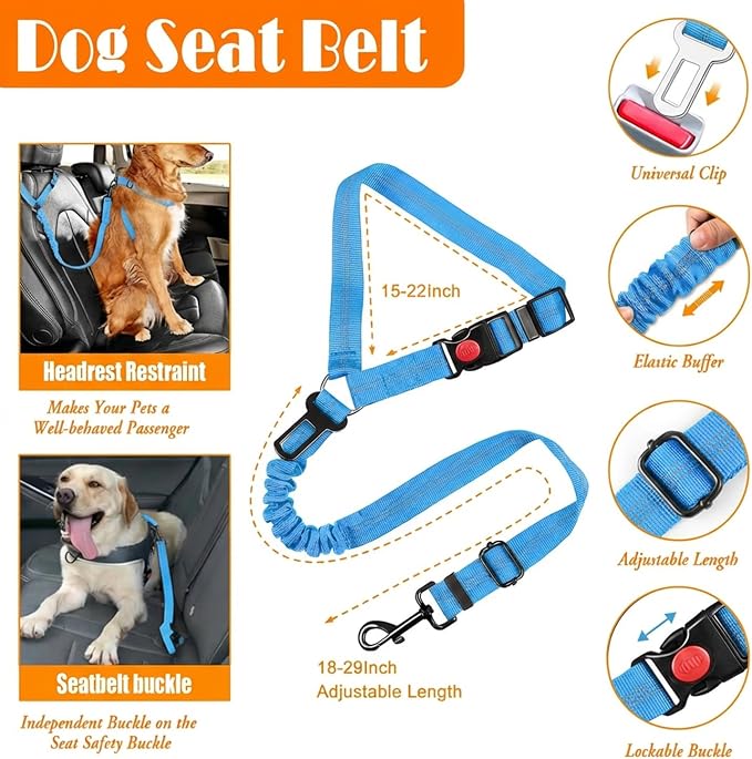 LOBEVE No Pull Dog Harness, Collar & Leash Set | Includes Dog Seat Belt, Collapsible Bowls & Poop Bag Dispenser. Ideal for Training, Walking, Hiking. Fits Small to Large Dogs(Blue-L)