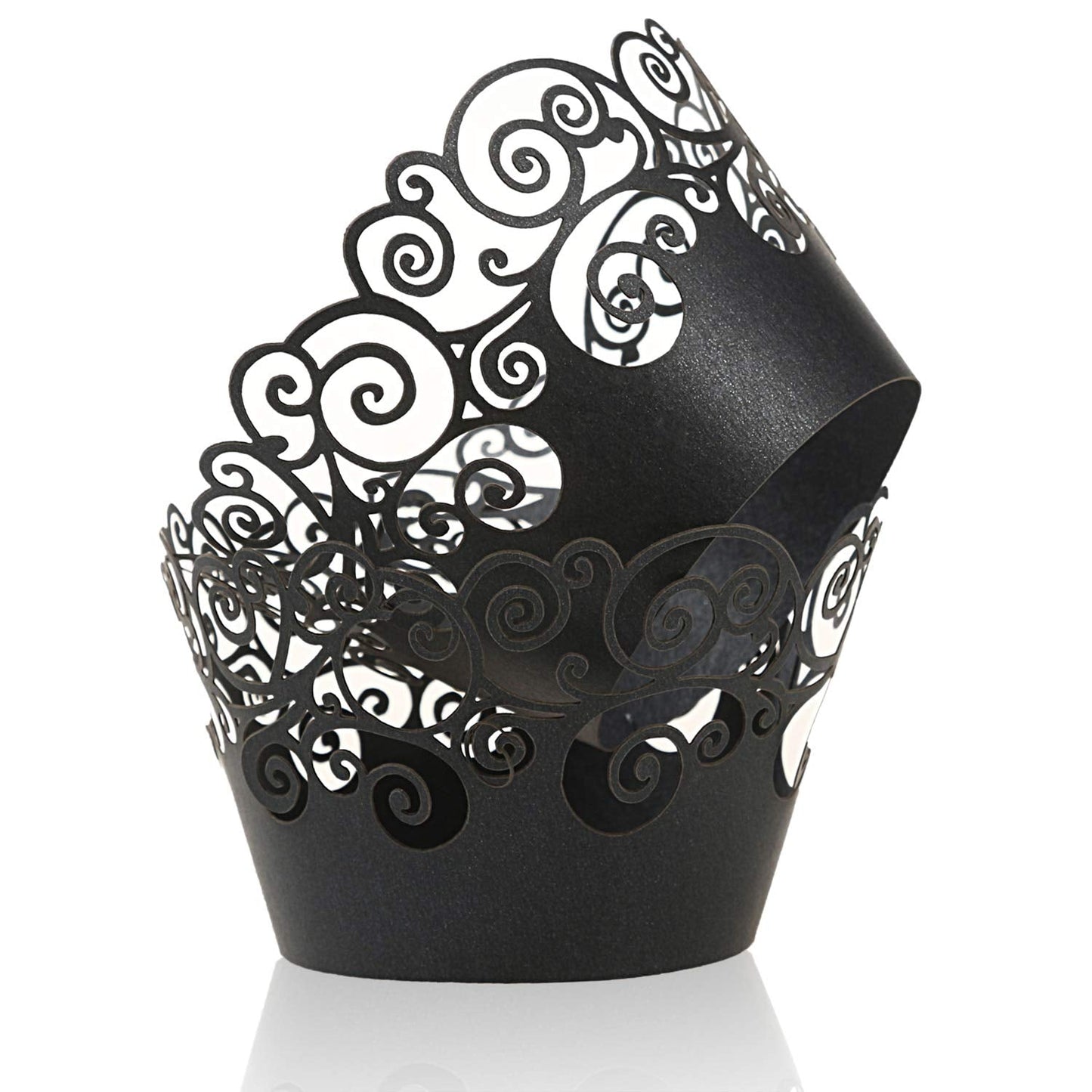 Cupcake Wrappers, KPOSIYA 100 Pack Cupcake Wraps Filigree Artistic Bake Cake Paper Cup Little Vine Laser Cut Liner Baking Cups Muffin Case Trays for Wedding Party Birthday Decoration (100, Black)
