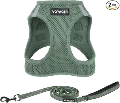 Best Pet Supplies Voyager Step-in Air All Weather Mesh Harness and Reflective Dog 5ft Leash Combo with Neoprene Handle, for Small, Medium and Large Breed Puppies - Moss Green, X-Large