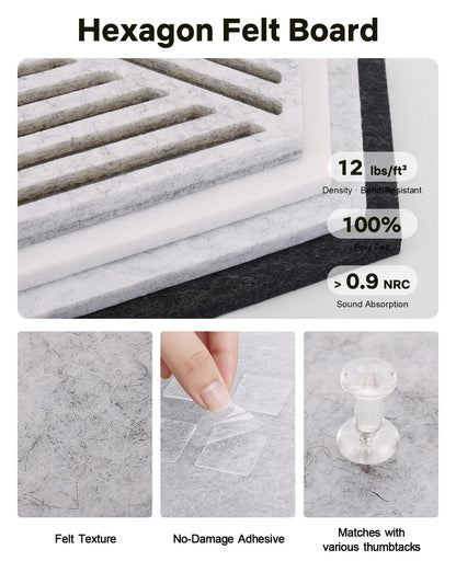 Hexagon Large Cork Bulletin Board Tiles, Peel and Stick Felt Wall Panels for Vision, Message Center, Picture and Prayer Board for Office, Dorm, Room and Desk Decor(Concrete Echo)