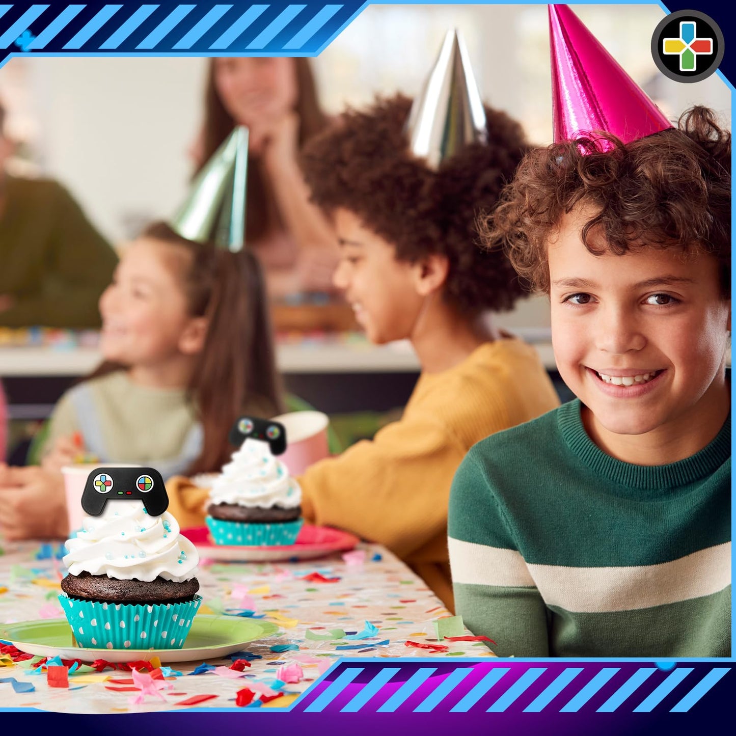 Chunful 48 Pcs Video Game Cupcake Rings Toppers Decoration Cake Game Party Decoration Cupcake Picks for Birthday Anniversary Wedding Engagement Party Supplies
