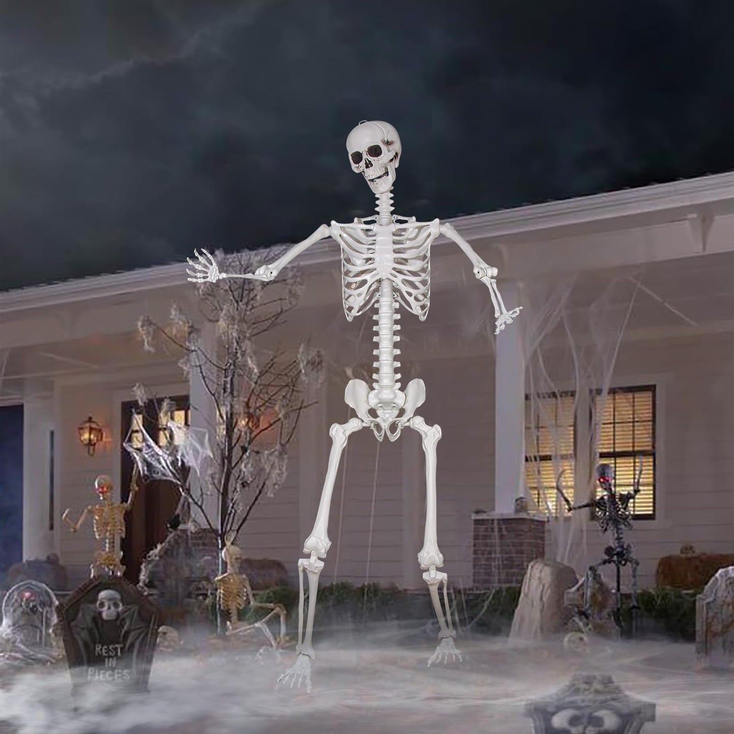 LaLamona 7.9ft Halloween Giant Skeleton, Tall Outdoor Skeleton with Full Body Posable Joints, Scary Plastic Large Skeleton for Halloween Haunted House Spooky Scene Decorations