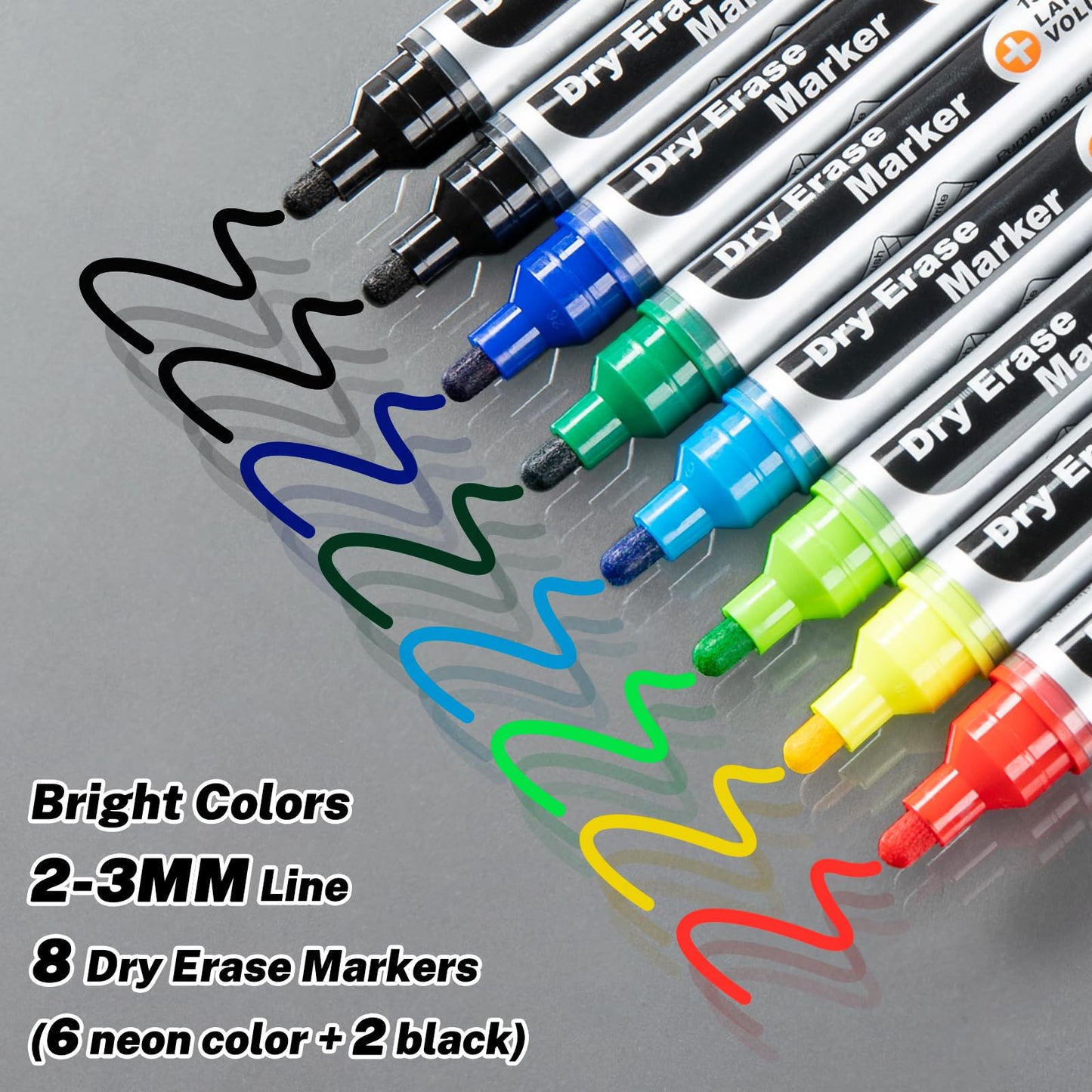 JOBONUS Glass Board Markers Erasable, Neon Dry Erase Markers for Whiteboard, Glass Board, Calendar, Chalkboard, Large Volume, 8 Pack Bullet Tip Whiteboard Markers for School, Home, Office