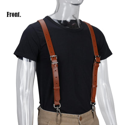 WELKINLAND Top-Grain Buffalo Leather Suspenders, Vintage Suspenders, Brown Leather Suspenders, Heavy Duty, Western Style