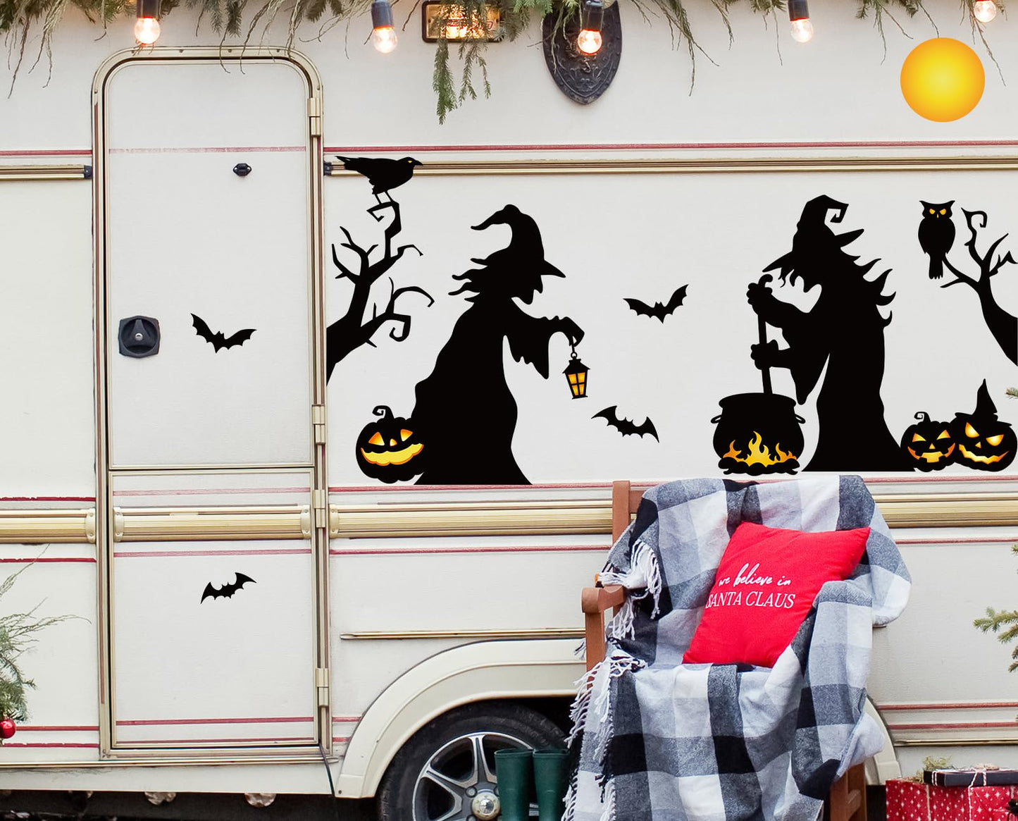 JarThenaAMCS 17Pcs Halloween Witch Garage Decoration Magnet Stickers Withered Tree Pumpkin Bat Refrigerator Decals for Hocus Pocus Party Home Door Car Decor