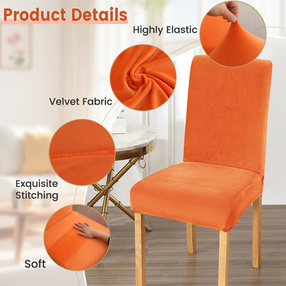 Rakila Velvet Dining Chair Covers Set of 2, Soft Stretch Washable Chair Slipcovers Protector for Home, Restaurant (Orange, 2 Pack)