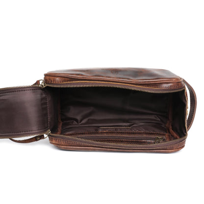 Autentico Leather Toiletry Bag for Men – Genuine Leather Dopp Kit, Travel Organizer for Grooming Essentials, Large Shaving Kit Pouch, Durable Dark Brown Gift for Men