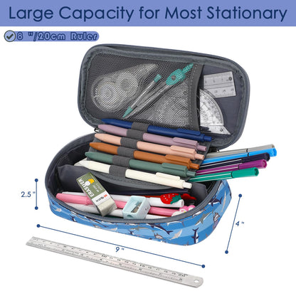 FlowFly Large Capacity Pencil Case for Kids, Boys & Girls – Zippered Multi-Functional Pen Pouch, Soft & Portable Pencil Bag for School, Teens, Students, Shark