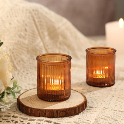 36pcs Amber Votive Candle Holders, Ribbed Glass Tea Light Candle Holder, Candle Votives for Wedding Centerpiece & Home Decor