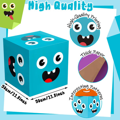 Foilswirl 6 Pcs Monster Birthday Party Decoration Cartoon Big Party Favor Boxes Blue Purple Theme Decor Monster Large Treat Candy Cookie Boxes 11.8'' x 11.8'' for Birthday Baby Shower Photo Booth Prop