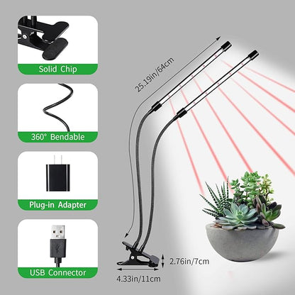 Grow Lights for Indoor Plants, Upgrade 84 LEDs Clip Plant Lights, Full Spectrum LED Plant Growing Lamps with Flexible Gooseneck, 3/9/12H Timer, 3 Spectral Modes, 10 Dimmable Levels (2 Head 1 Pack)