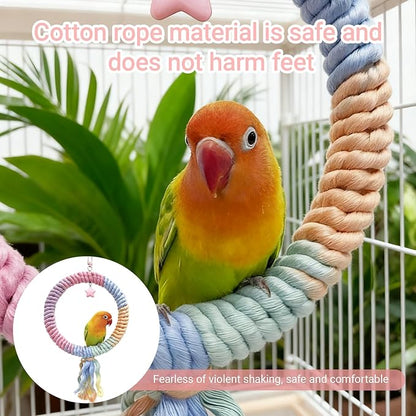 Bird Swing,Gradient Colorful Cotton Rope Bird Swing Cage Hanging Toys,Bird Cage Climbing Rope Toys Accessories,for Cockatiel Conure Cockatoo Parakeet Cage Hanging Decor(Round,Diameter:7.9")