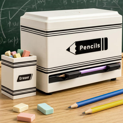 Gueevin 2pcs Pencil Dispenser for Classroom, Fun Desk Organizer with Eraser Holder, Interactive Pencil Storage for Teachers, Students & Homeschool Desk Organizer, Back to School Supplies(White)