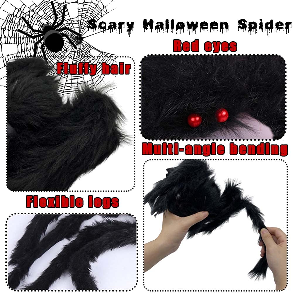 7 PCS Giant Halloween Spider,Scary Fake Large Hairy Spider for Indoor and Outdoor Halloween Decorations (Not Included Spider Web)