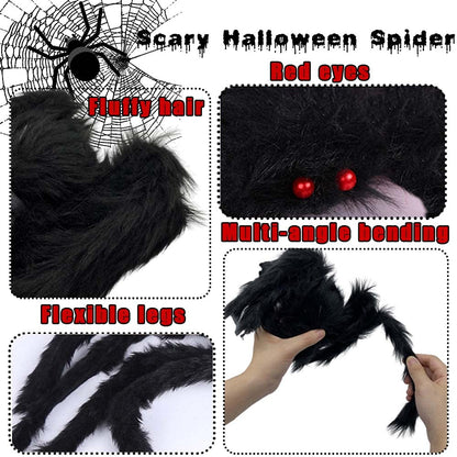 7 PCS Giant Halloween Spider,Scary Fake Large Hairy Spider for Indoor and Outdoor Halloween Decorations (Not Included Spider Web)