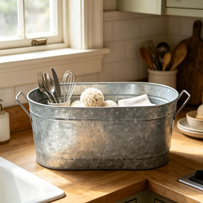 Hosley Galvanized Oval Tub with Handles 18 Inch - Beverage Party Chiller, Garden Planter, Multipurpose Party Ice Holder