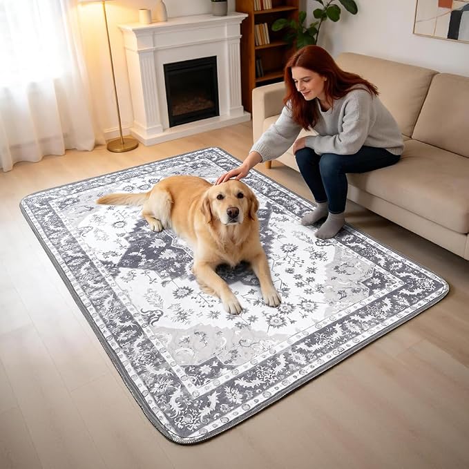 Washable Pee Pads for Dogs, 2 Pack Reusable Puppy Training Pads 60"x48" Super Absorbent Waterproof Dog Training Pads, Non-Slip Potty Pads, Whelping Pads Litter Mat Light Grey Medallion