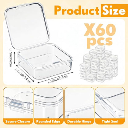 Jetec 60 Pieces Mini Plastic Clear Beads Storage Containers Box for Collecting Small Items, Beads, Jewelry, Business Cards, Game Pieces, Crafts (2.1 x 2.1 x 0.8 Inch)
