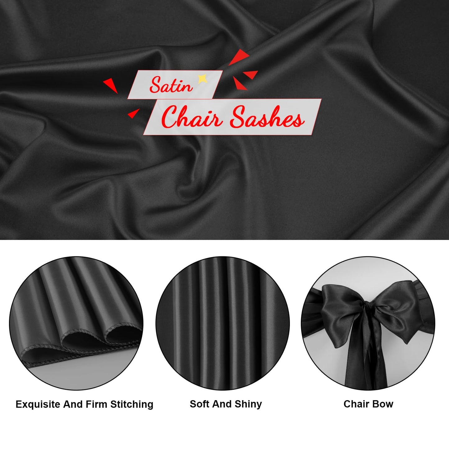 Bouiexye 50 PCS Black Satin Chair Sashes Bows Universal Chair Ribbon Ties Back Sash for Wedding Party Reception Events Banquets Hotel Event Chair Cover Decoration (Champagne 7x108 inch)