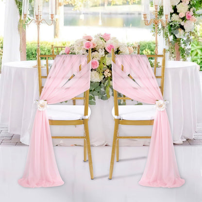 Fanqisi Pink Chair Sashes 16 Pieces 240cm Long Chair Bows Sashes Sheer Tulle Flowy Fabric for Wedding Aisle Chairs Decoration