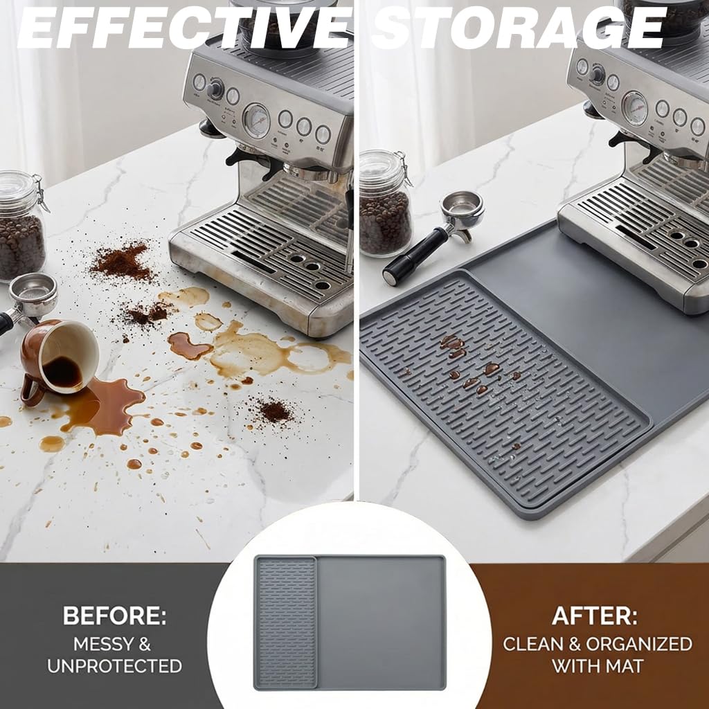 Caketime 2 In 1 Silicone Coffee Bar Mat Accessories Detachable Dish Drying Rug Rack Stone for Kitchen Counter Home Household Apartment Office Essentials Barista Espresso Machine Drainer Must Have