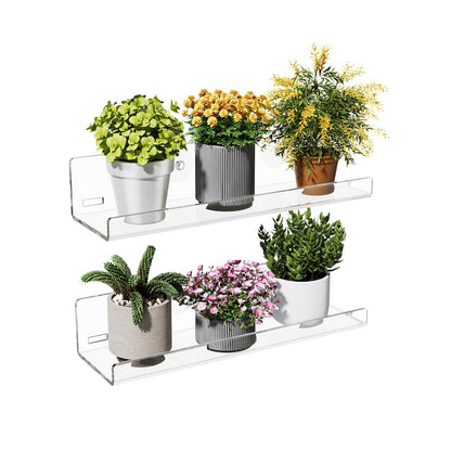 Sumerflos 2 Pack Window Shelves for Plants, Clear Acrylic Suction Cup Shelf, Window Sill Extender Floating Shelves for Indoor Plant, Flowers, Succulents, Seed Starter Pots