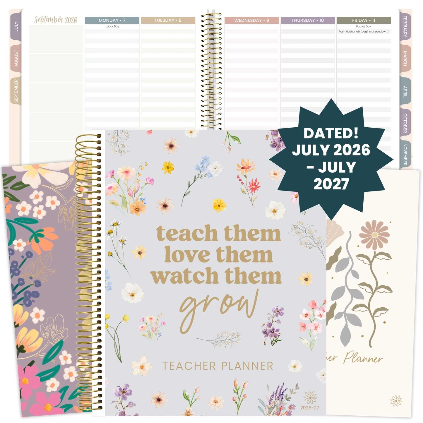 bloom daily planners 2026-2027 Academic Year Teacher Planner & Calendar - 7 Period Lesson Plan Organizer Book for Classroom or Homeschool - 9" x 11" (Interchangeable Cover) - Cool Tones